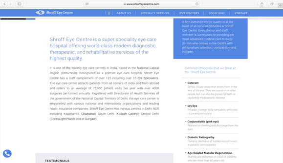 Website Development for Shroff Eye Centre